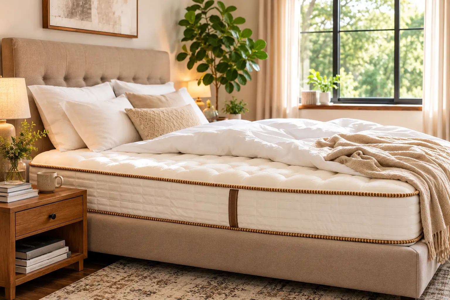 Saatva Classic mattress set up in the bedroom after white-glove delivery