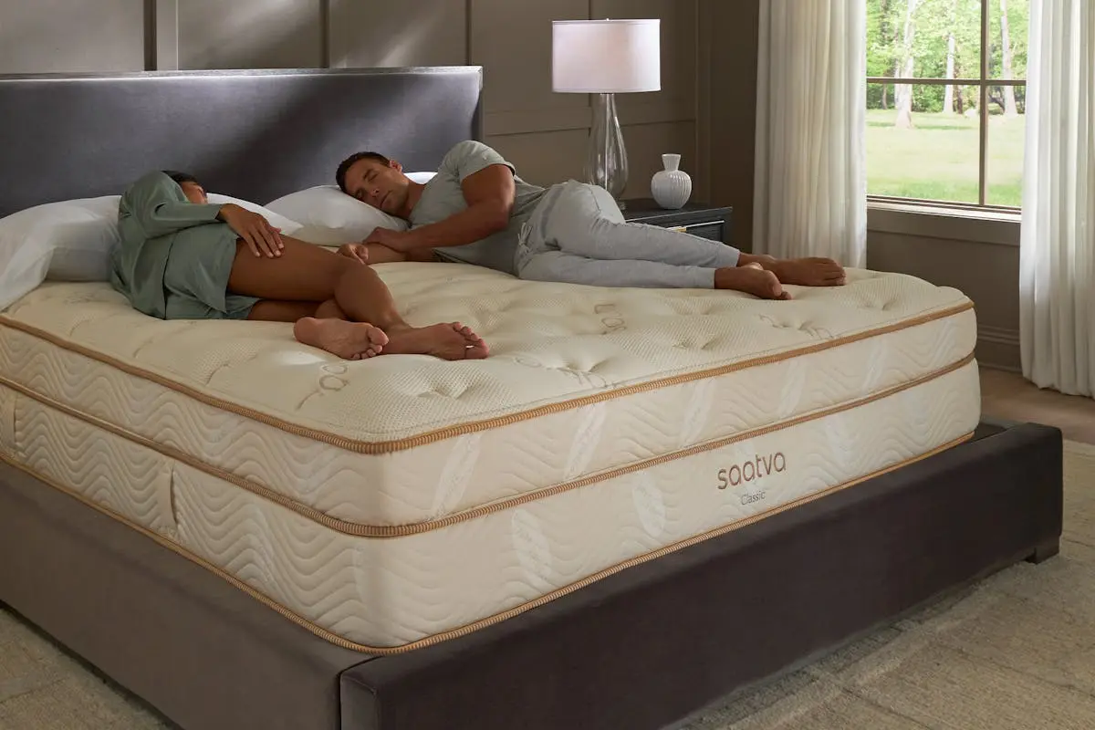 Close-up of the Saatva Classic Euro pillow top and quilted cover